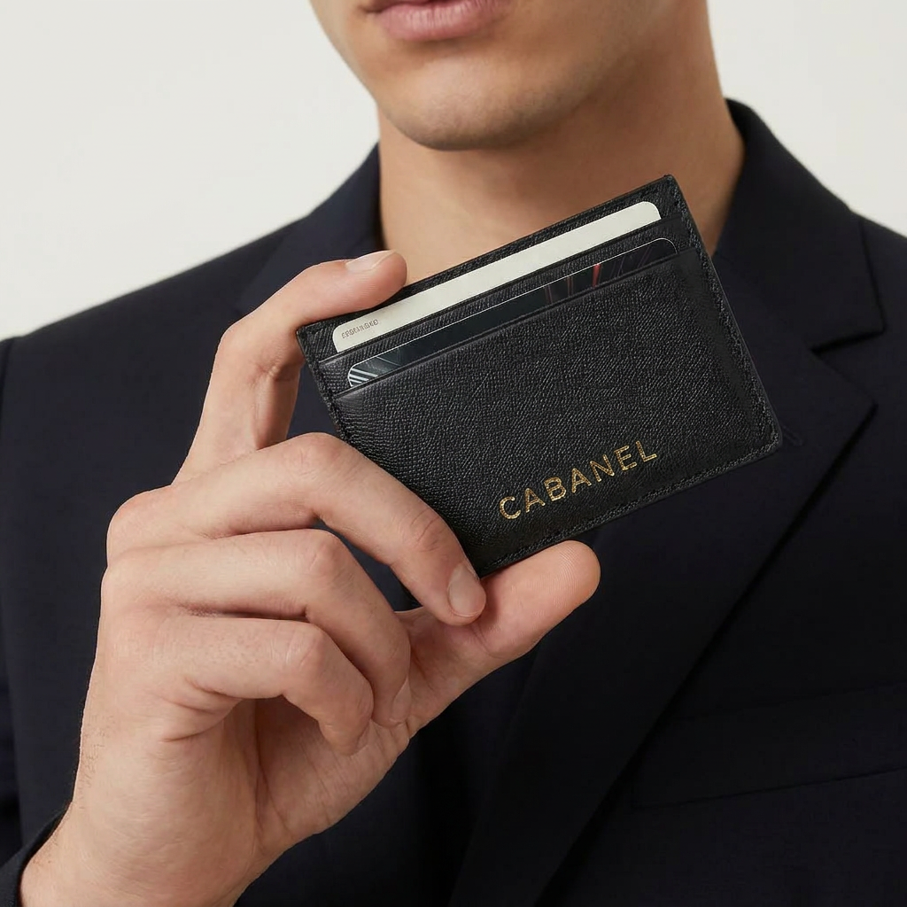Porte-cartes en cuir Saffiano noir
