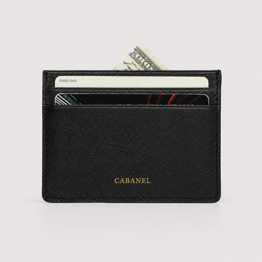 Porte-cartes en cuir Saffiano noir