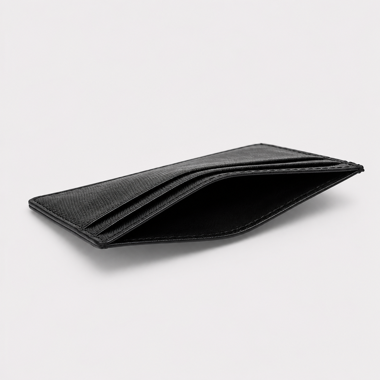 Porte-cartes en cuir Saffiano noir